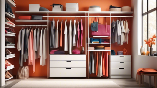 A well-organized closet system tailored for a compact space, showcasing shelves, drawers, rods, and hanging organizers that maximize storage capacity and create a sleek and efficient storage solution.