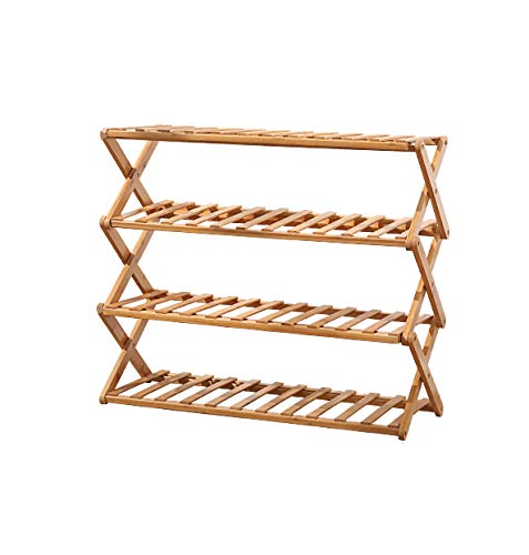 Bamboo Foldable Shoe Rack, Free Standing Shoe Organizer Storage Rack 