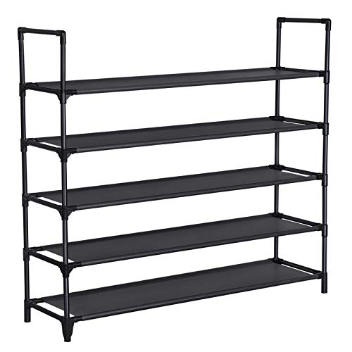 SONGMICS 5-Tier Shoe Rack, Shoe Storage, Shoe Organizer, Holds 20-25 Pair of Shoes, for Living Room, Cloakroom, Entryway, Non-Woven Fabrics, Classic Black ULSH55BK