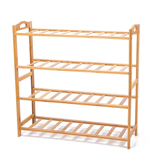THY COLLECTIBLES 4 Tier Multifunctional Bamboo Shoe Rack Shoe Boot Tower Shelf Storage Organizer Stand Cabinet Bench