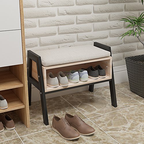 Ansley&HosHo Stackable Entryway Shoes Bench Seat Rack Wood Shoe