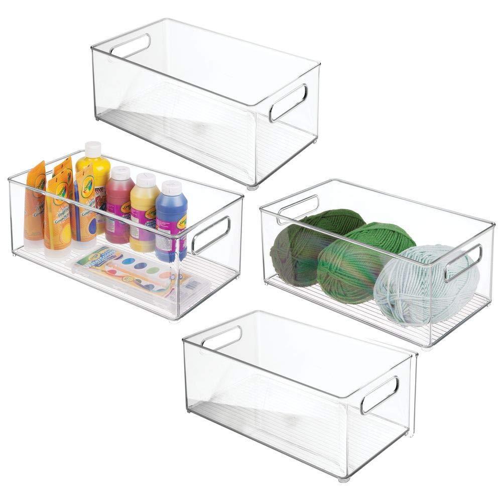 mDesign Plastic Home Closet Storage Organizer Bin with Handles - 4 Pack -  Clear