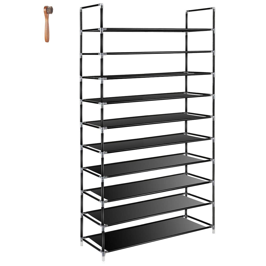 TomCare 2 Pack 4-Tier Shoe Rack Stackable Shoe Tower Cabinet Shoe Shelves Shoe Storage Organizer Metal Structure Holds 20 Pairs Shoes for Doorway Bedroom Closet Entryway Black