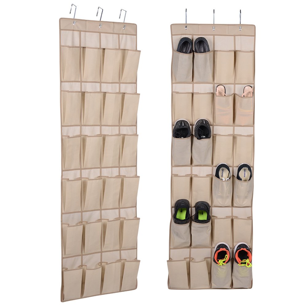 H E HEIM & ELDA Over The Door Shoe Organizer - 24 Pockets Hanging Shoe Storage with 3 Customized Strong Metal Hooks for Closet Pantry Kitchen Accessory - Space Saving Solution(64 x 19 inch)