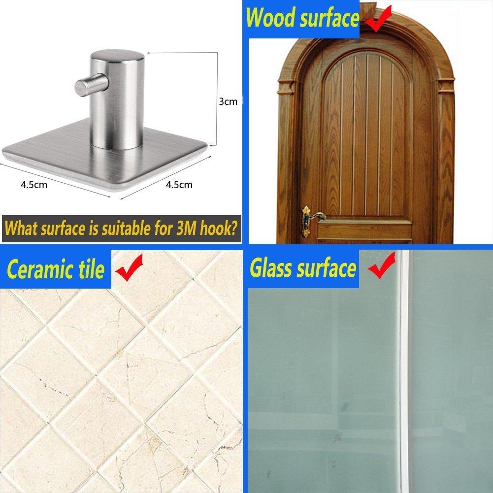 4-Pack Towel Hook 3M Self Adhesive Hooks 304 Stainless Steel Closets Coat Towel Robe Hook Rack Wall Mount for Bathroom