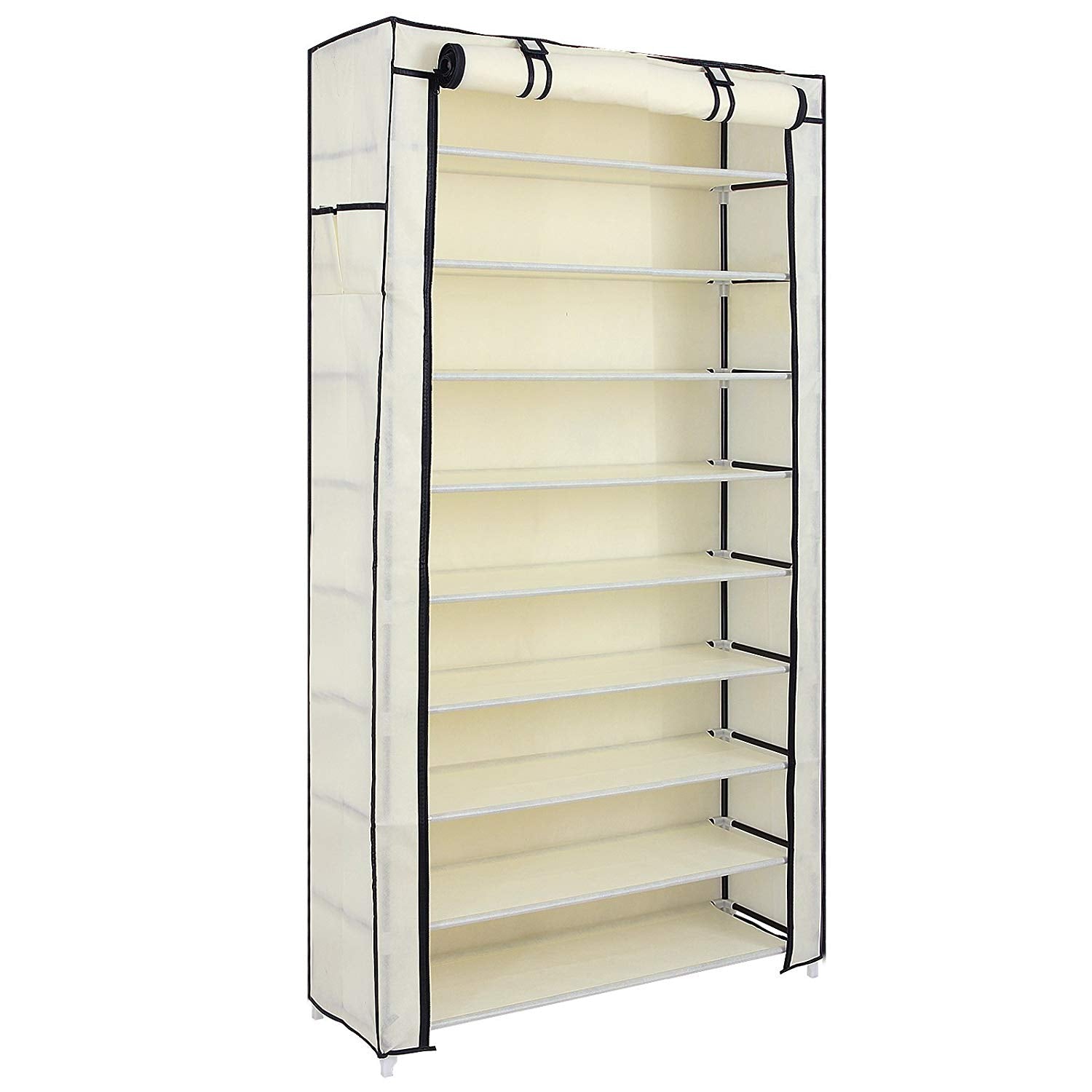 SONGMICS 10 Tiers Shoe Rack with Dustproof Cover Closet Shoe