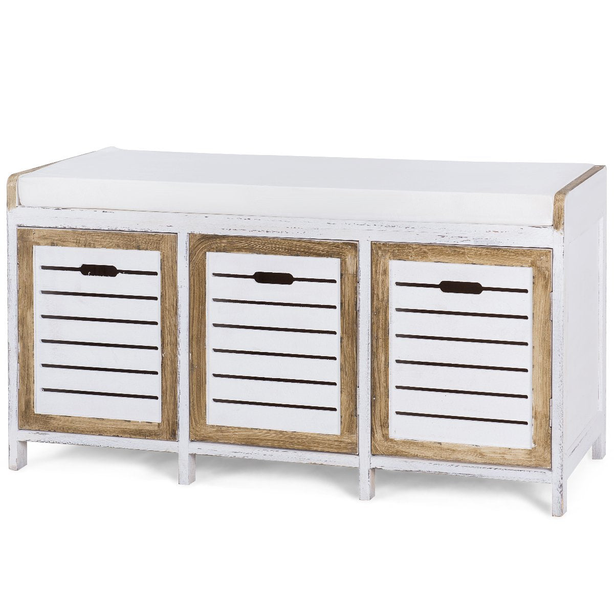 Giantex Storage Bench with Seating Cushion Seat 3 Storage Organizer Bench for Entryway Hallway Living Room