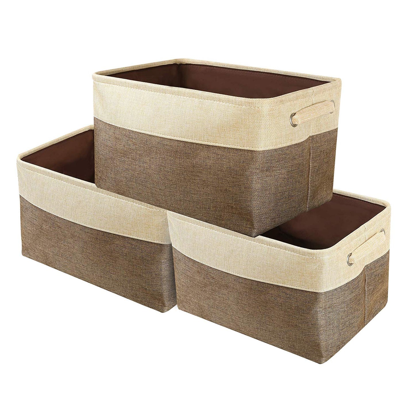 Zonyon Storage Basket Bin, Collapsible Fabric Canvas Storage Cubby Organizer with Handle for Shelves,Closet,Bathroom,Office,Home,Living Room,Toys,Diapers,Baby Clothes,Makeup,Grey,3 Sets