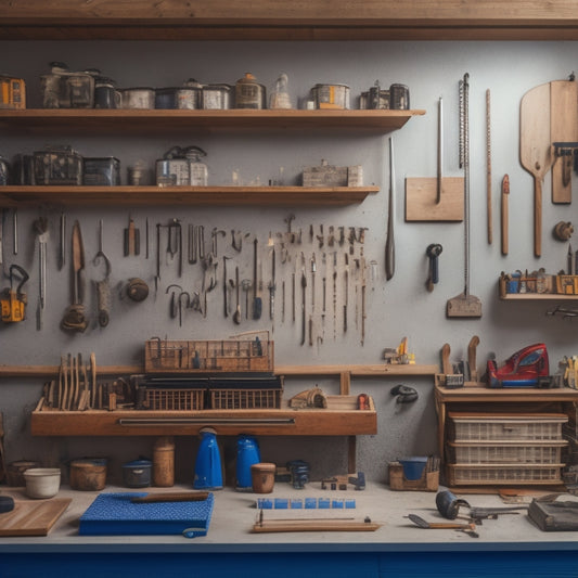 A tidy workshop with a pegboard on a wooden wall, tools organized by category, hooks of varying sizes, and a few empty spaces, surrounded by a workbench and a toolbox in the background.