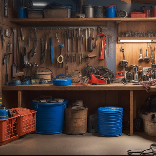 A cluttered garage or workshop with scattered tools, cords, and equipment, contrasted with a tidy and organized section featuring a pegboard, labeled bins, and neatly coiled cables.