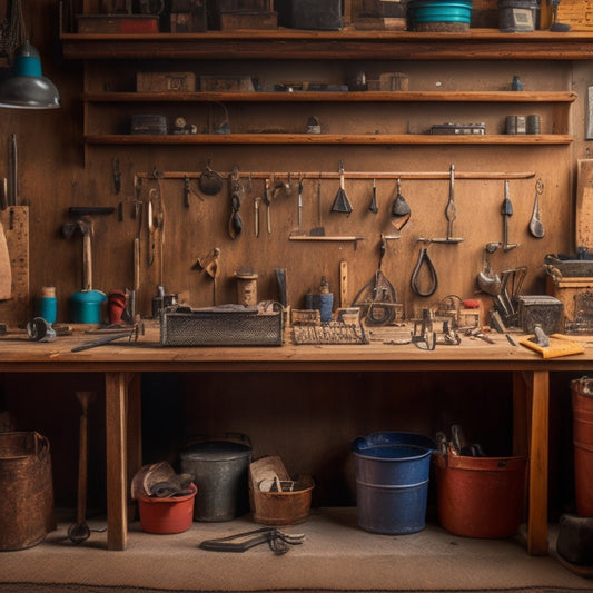 A cluttered workshop with scattered tools and scattered wooden planks, contrasted with a compact, wall-mounted pegboard with neatly arranged tools and a small, organized workbench.