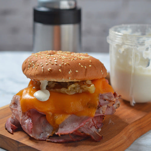 Shaved Smoked Prime Rib and Cheddar Sandwich
