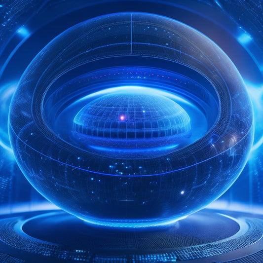 A futuristic, sleek database core with glowing blue circuits and swirling data streams, surrounded by orbiting spheres representing tables, connected by intricate, curved lines.
