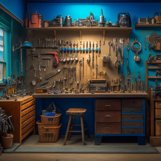 A tidy, well-lit locksmith's workshop with a Pegboard wall displaying an organized array of tools and accessories, alongside a workbench with a few strategically placed, neatly coiled bundles of keys.