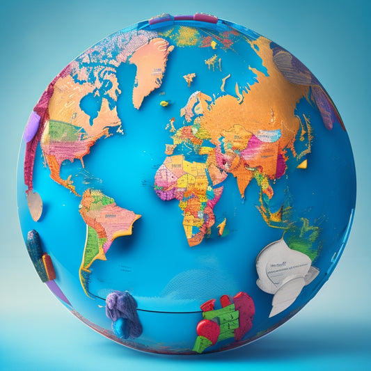 An illustration of a globe with puzzle pieces fitting together, surrounded by stethoscopes, medical charts, and diverse human silhouettes, conveying unity and collaboration in healthcare.