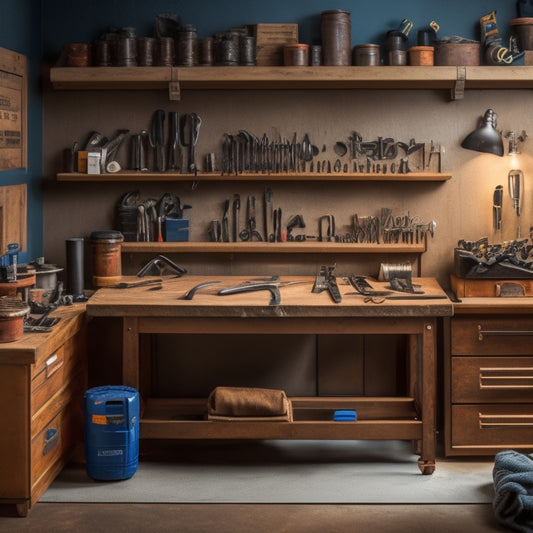 A clutter-free workshop bench with multiple compact tool organizers, each containing a variety of DIY tools, such as pliers, screwdrivers, and wrenches, arranged in a tidy and accessible manner.