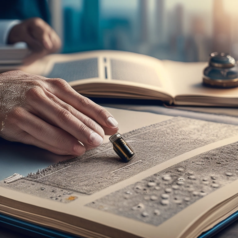 An illustration of a person's hands gently tracing Braille dots on a tactile globe, surrounded by scattered pages of Braille books and a faint background of cityscapes and landmarks.