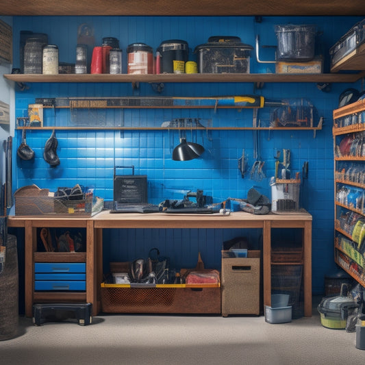 A cluttered small garage with tools scattered on the floor, workbench, and shelves, contrasted with a tidy section featuring a wall-mounted pegboard, labeled bins, and a compact rolling cabinet.