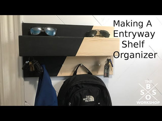 In this video you will see how I made this Entryway Organizer Shelf with coat hangers, and a magnetic key holder