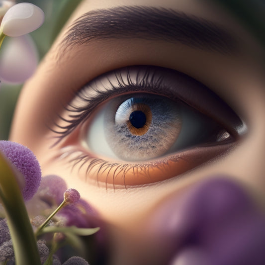 An illustration featuring a person's face with a magnifying glass zoomed in on their nose, surrounded by delicate, swirling patterns of scent molecules, with a subtle gradient of pastel colors.