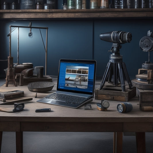 A clutter-free workshop with a toolbox centerpiece, surrounded by a tablet, laptop, and smartphone, each displaying a digital guide on the screen, with subtle tool silhouettes in the background.