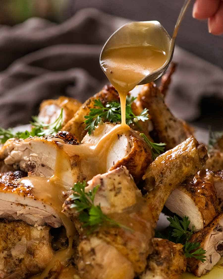 CRISPY Herb Baked Chicken with Gravy (easy roast chicken!)