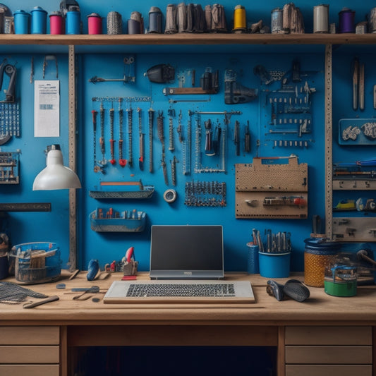 A cluttered workshop with scattered tools and pegboards in the background, contrasted with a tidy, organized workspace featuring a pegboard with neatly arranged tool holders and digital tablet displaying a pegboard design plan.