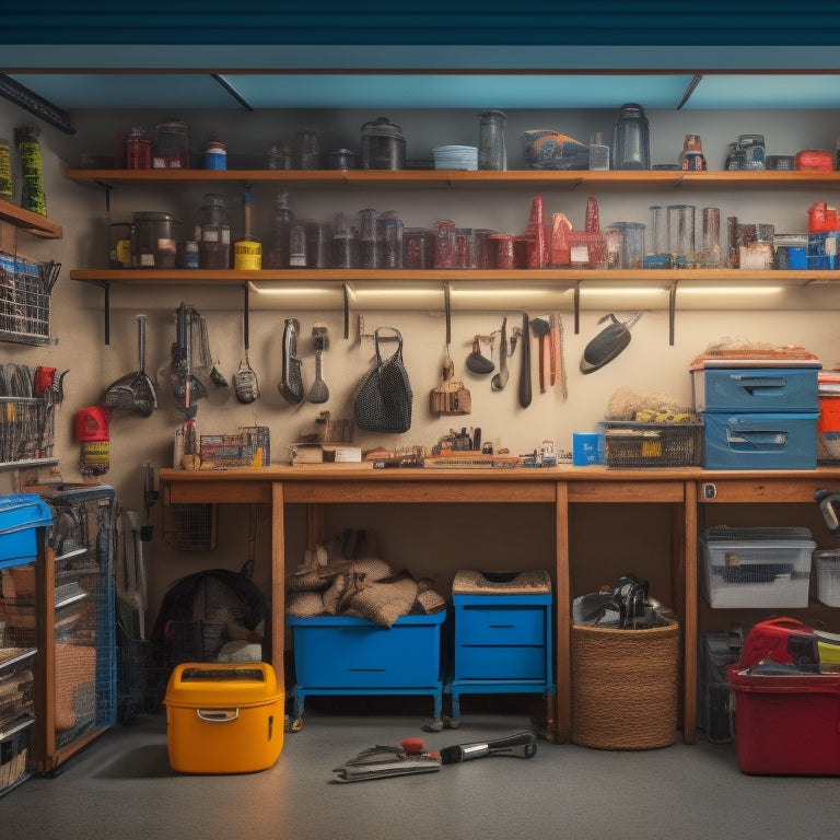 A cluttered small garage with scattered tools and open shelving, contrasted with a tidy, organized garage featuring a wall-mounted pegboard, labeled bins, and a compact workstation.