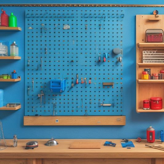 A clutter-free workshop with a pegboard displaying neatly organized keys of various shapes and sizes, accompanied by a magnetic strip and a small key cabinet with open doors.