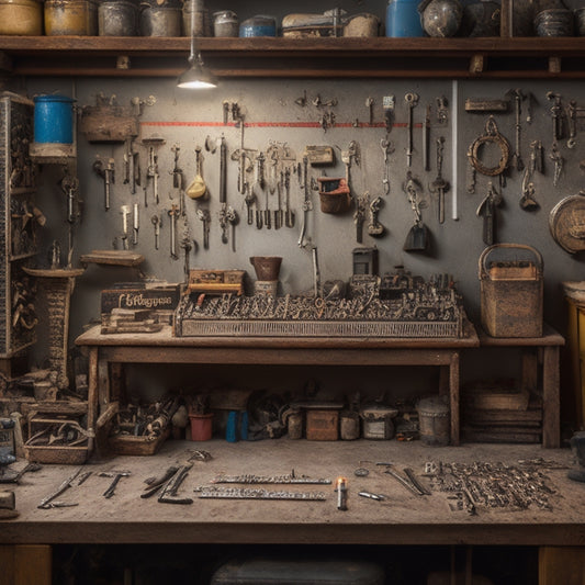 A cluttered workshop with scattered keys and tools, contrasted with a tidy pegboard displaying organized keys on hooks, and a few labeled key storage boxes and boards in the background.