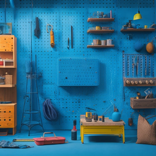 A vibrant, well-lit workshop backdrop with a variety of pegboard tool holders in diverse shapes, sizes, and materials, showcasing innovative designs and clever storage solutions.