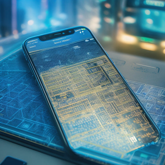 A futuristic smartphone screen displaying a digitized New York State driver's license, with a 3D holographic effect, surrounded by subtle circuit board patterns and a faint outline of the NY state map.
