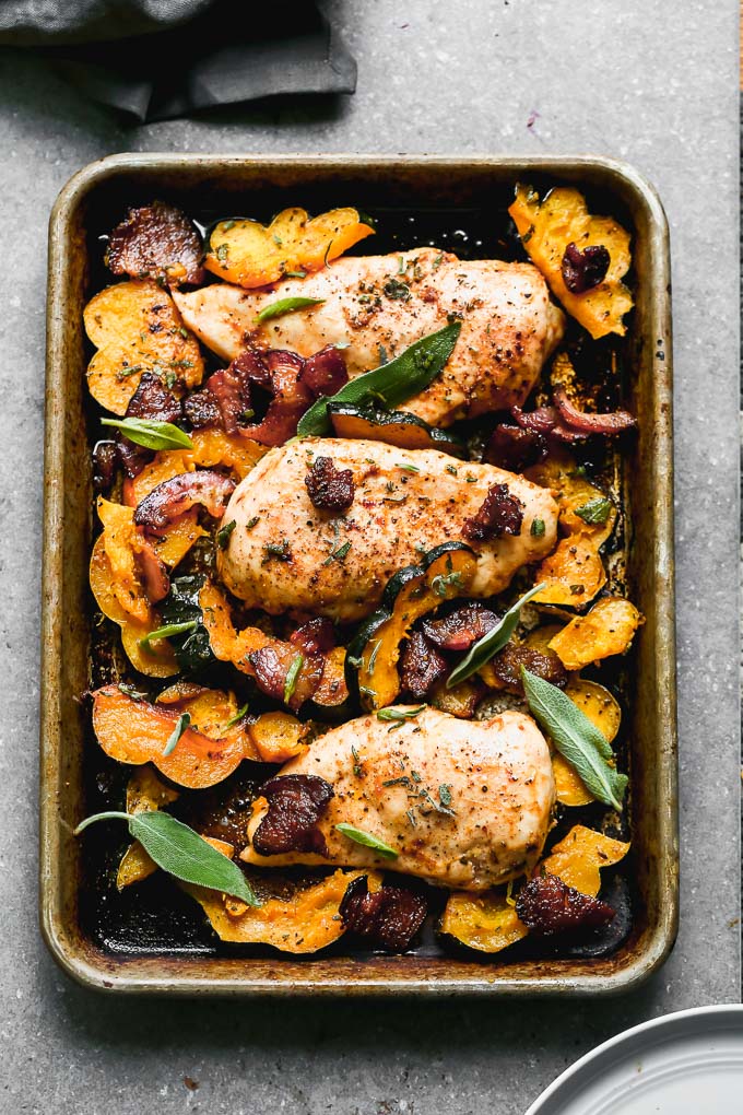 One Pan Chicken with Bacon and Acorn Squash
