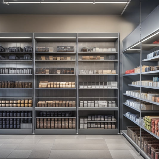 A cluttered retail store with metal gridwall panels, overcrowded with products and dusty shelves, contrasted with a sleek, modern store featuring PVC slatwall panels, organized and spacious, with neatly displayed merchandise.