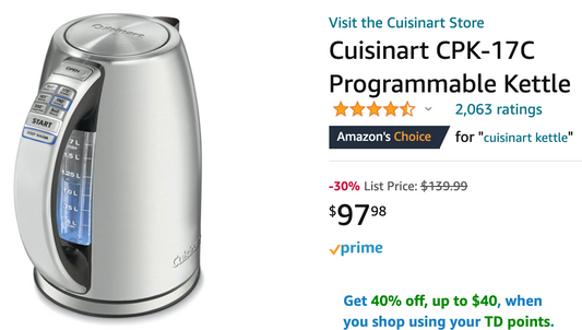 Amazon Canada Deals: Save 30% on Cuisinart Programmable Kettle + 30% on COSORI Air Fryer + More Deals