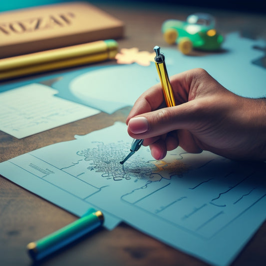 A serene, minimalist illustration of a person's hand grasping a pen, with a subtle background of a brain's neural connections, surrounded by scattered puzzle pieces slowly falling into place.