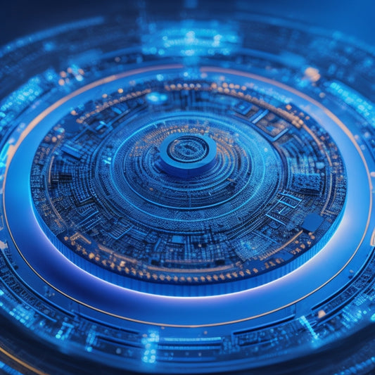 A futuristic, minimalist illustration of interconnected puzzle pieces forming a circular shape, surrounded by glowing blue wires and subtle circuit board patterns in the background.