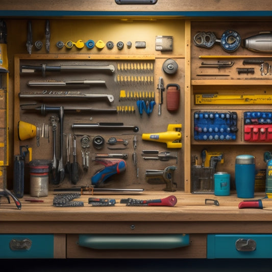 A cluttered toolbox with scattered wrenches, screwdrivers, and bolts transforms into an organized space with labeled compartments, a pegboard, and a sorted drawer, showcasing a before-and-after DIY organizational process.