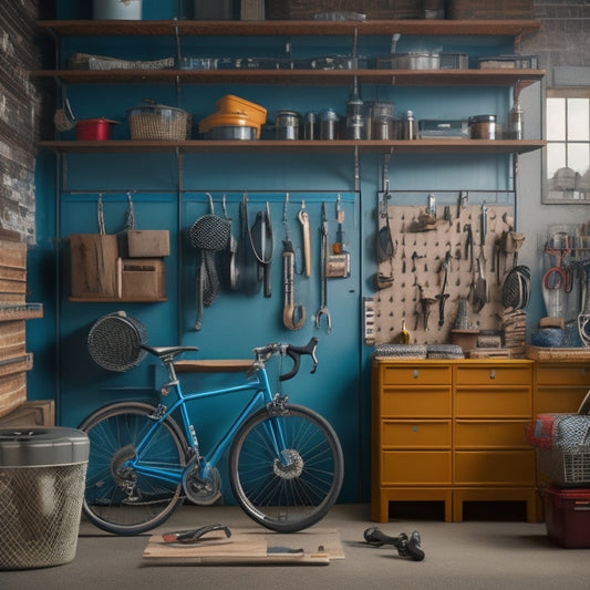 A cluttered garage with scattered tools, bicycles, and boxes transforms into an organized space with labeled bins, a pegboard, and a few well-placed shelves, all on a budget-friendly backdrop.
