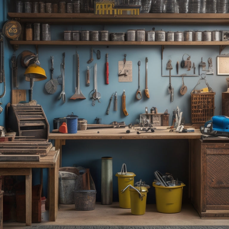 A cluttered workshop with scattered tools, contrasted with a tidy pegboard featuring customized hooks, bins, and holders, showcasing organized tool storage and a satisfied craftsman in the background.