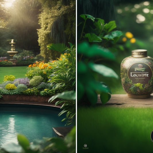 A split-screen image featuring a serene, lush garden with a subtle green logo of Garden of Life in the corner, contrasted with a darker, ominous background displaying the Nestle logo.
