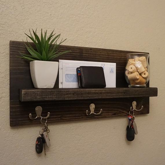 Simply Modern Rustic Entryway Shelf with Satin Nickel Key Hooks by Keo ...