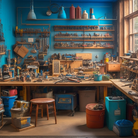 A cluttered workshop with scattered tools and disorganized workbenches contrasts with a tidy, well-organized space featuring labeled zones, efficient workflow, and ample storage, highlighting the benefits of a functional layout plan.
