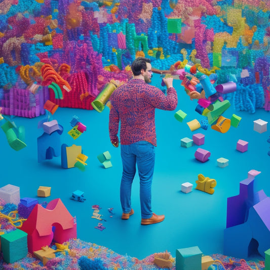 A whimsical illustration of a person standing in front of a giant puzzle, with scattered puzzle pieces shaped like household items, surrounded by colorful threads and strings connecting the pieces.