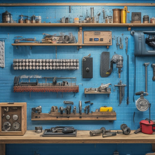 A clutter-free workshop with a pegboard displaying organized plumbing tools, a set of labeled key hooks, and a compact key safe with a combination lock on a nearby wall.