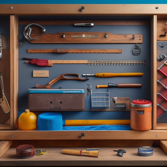 A clutter-free toolbox interior with various key holders: a wooden pegboard with hooks, a magnetic strip with labeled keys, and a leather key roll with color-coded tabs.