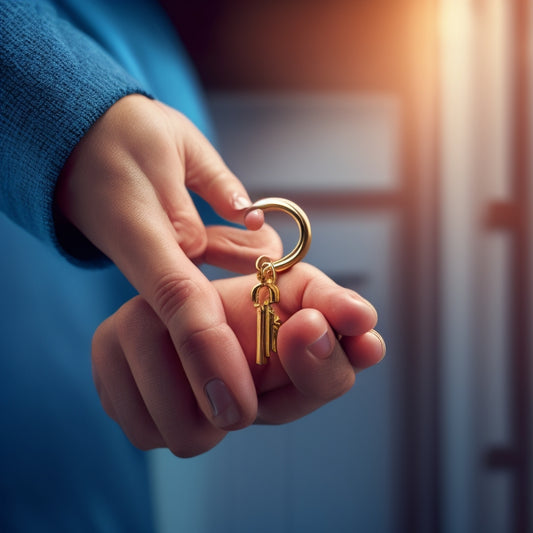 A minimalist illustration of a person holding a single key, surrounded by a few open locks, with a subtle background of blurred, tangled keys, conveying a sense of organization and control.