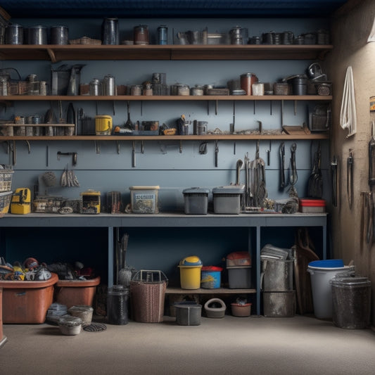 A cluttered garage with scattered tools and storage bins, contrasted with a slatwall panel installation featuring neatly organized bins, hooks, and shelves, with plenty of empty space remaining.