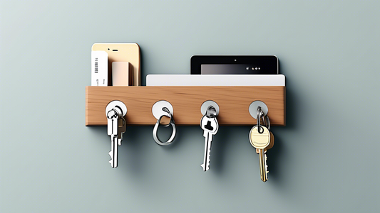 Create an image of a sleek, modern key holder with multiple slots and stylish design, showcasing the organization and convenience it offers for keeping keys in one place. The key holder should have a compact size and a minimalist aesthetic, perfect f