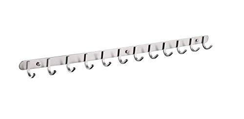 Hook/Coat Rack with 12 Square Hooks- Modern Wall Mounted - Ultra Durable with Solid Steel Construction, Brushed Stainless Steel Finish, Super Easy Installation, Rust and Water Proof.